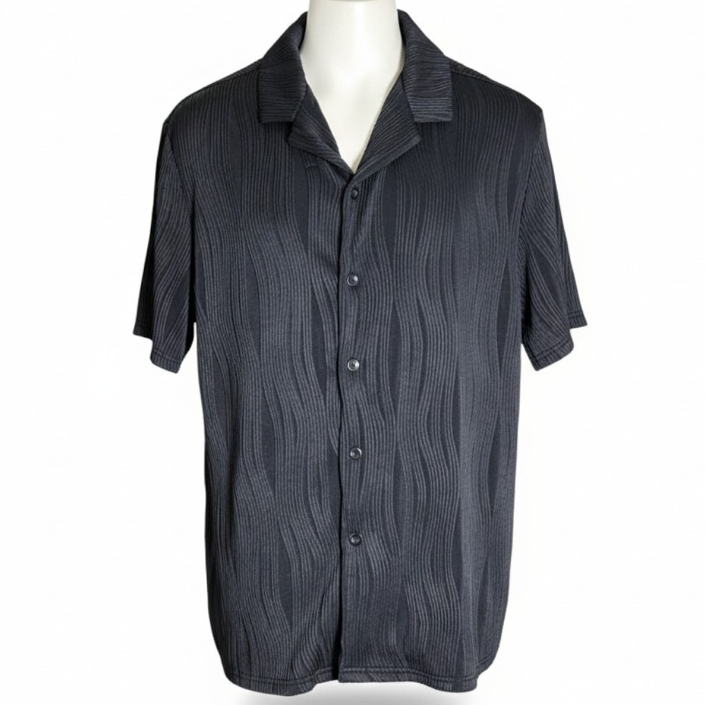 NWT UOUA Men's XXL Black Textured Dress Shirt Modern Fit Short Sleeve Zipper